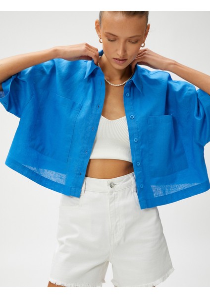 Keten Karışımlı Crop Oversize Gömlek