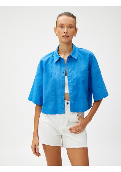 Keten Karışımlı Crop Oversize Gömlek