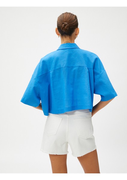 Keten Karışımlı Crop Oversize Gömlek