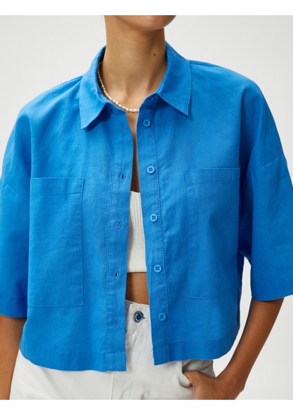 Keten Karışımlı Crop Oversize Gömlek
