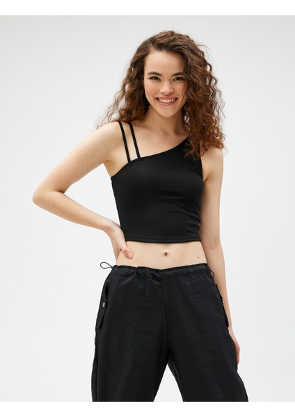 Crop Fitilli Atlet Asimetrik Yaka