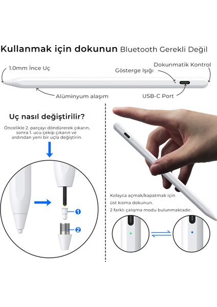 SP02W Bluetooth Stylus Pen Manyetik Çekim Destekli, Avuç İçi Reddetme Özellikli iPad Kalemi Beyaz 2018-2022 için iPad Android Windows Bütün Kapasitif Dokunmatik Cihazlar ile Uyumlu