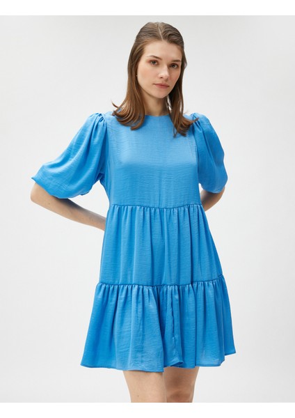 Mini Balon Kol Elbise Kısa Katlı