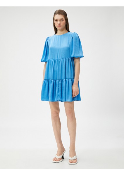 Mini Balon Kol Elbise Kısa Katlı modelleri