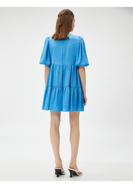 Mini Balon Kol Elbise Kısa Katlı fırsatları