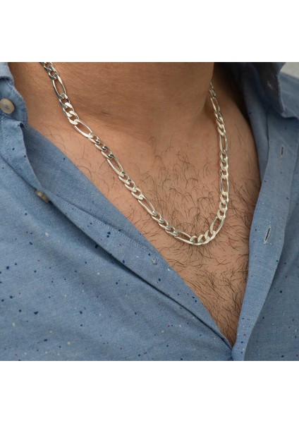 7.20 mm Gümüş Figaro Zincir - 200 Mikron fırsatları