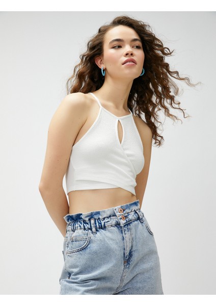 Crop Atlet Halter Yaka Pencere Detaylı Fitilli