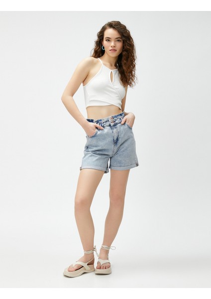 Crop Atlet Halter Yaka Pencere Detaylı Fitilli