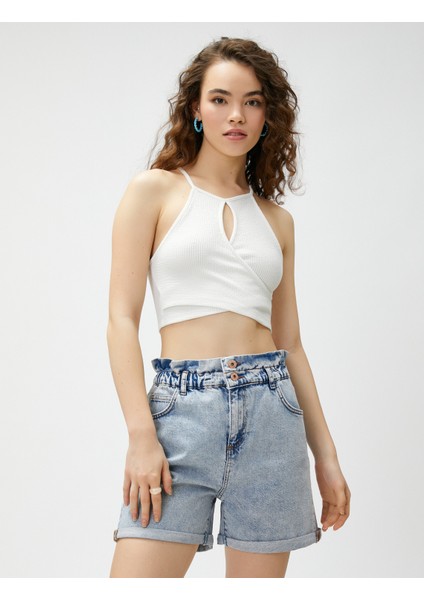 Crop Atlet Halter Yaka Pencere Detaylı Fitilli