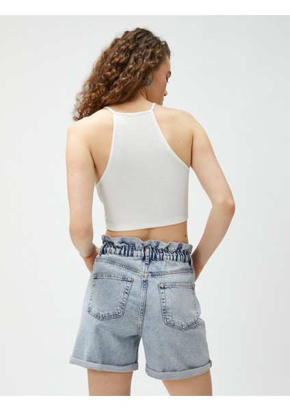 Crop Atlet Halter Yaka Pencere Detaylı Fitilli