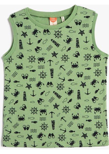 Atlet Kolsuz Yuvarlak Yaka Baskılı Pamuklu