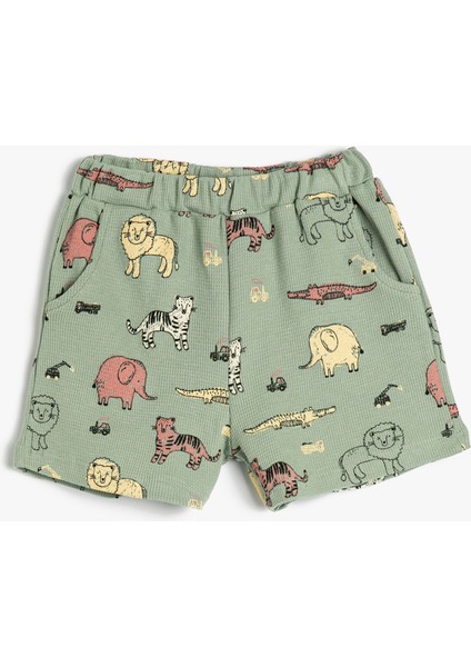 Şort Beli Lastikliı Cepli Dokulu Pamuklu