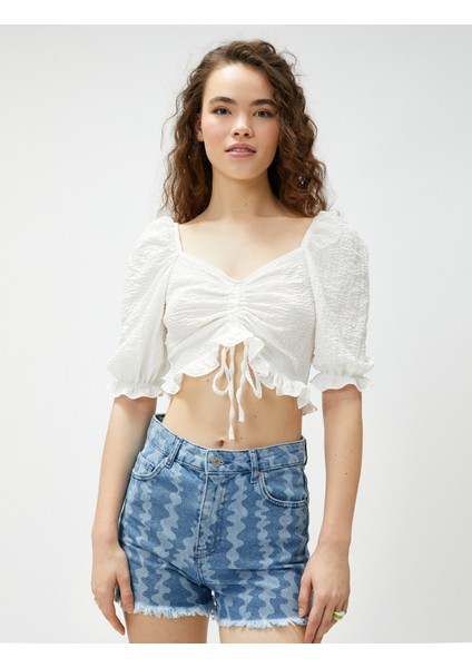 Crop Bluz Balon Kollu Büzgülü Fırfırlı modelleri