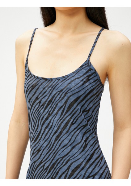 Zebra Desenli Mini Elbise Askılı U Yaka