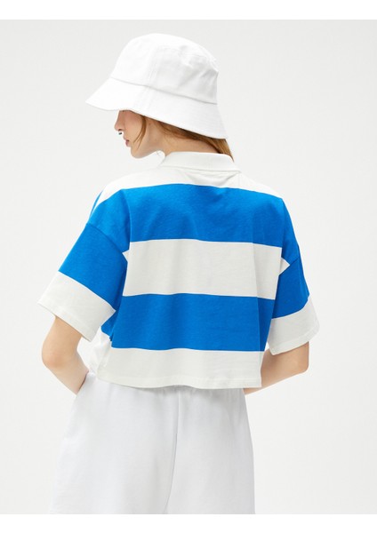 Crop Tişört Polo Yaka Kolej Baskılı Kısa Kollu Pamuklu fırsatları