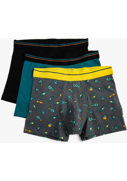 3'lü Boxer Seti Eğlence Baskılı Beli Lastikli Pamuklu