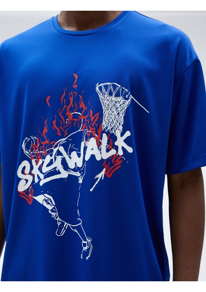 Spor Oversize Tişört Basketbol Baskılı Kısa Kollu