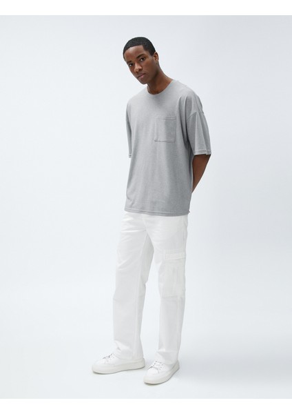 Basic Oversize Tişört Cep Detaylı Bisiklet Yaka Yarım Kollu fiyatları