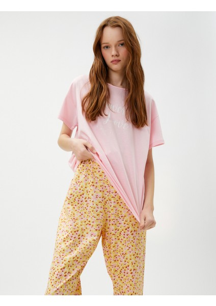 Pamuklu Pijama Takımı Kısa Kollu Desenli Baskılı fiyatları