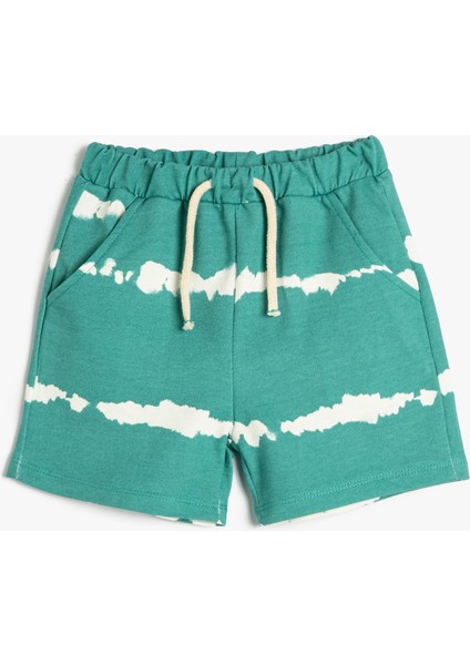 Şort Cepli Beli Bağlamalı Batik Desenli Pamuklu