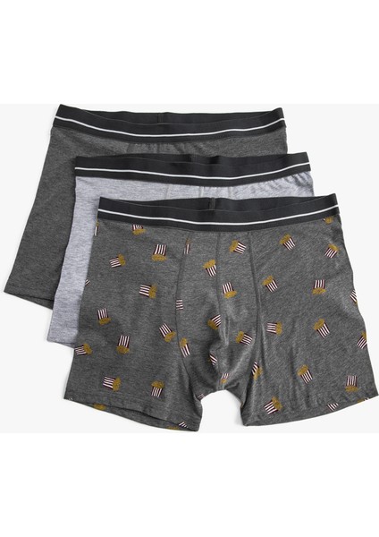 3'lü Boxer Seti Eğlence Baskı Detaylı Pamuklu