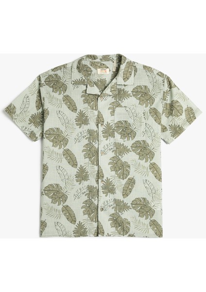 Kısa Kollu Gömlek Floral Baskılı Pamuklu Cep Detaylı