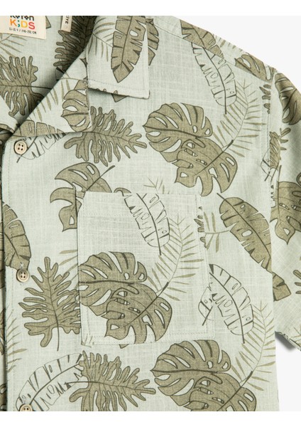 Kısa Kollu Gömlek Floral Baskılı Pamuklu Cep Detaylı modelleri