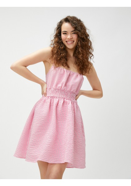 Mini Elbise Askılı Beli Gipeli Volanlı