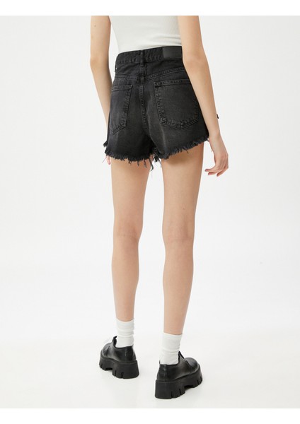 Yırtık Kot Şort Cep Detaylı Yüksek Bel fırsatları