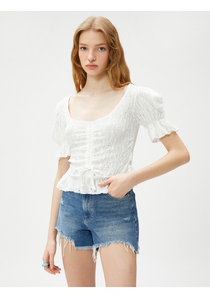 3Sal10162Ik 010 Ekru Genç Kız Jersey Kısa Kollu Bisiklet Yaka T-Shirt