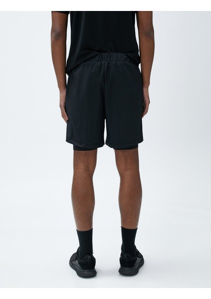 Oversize Taytlı Spor Şort Beli Bağcıklı Baskılı