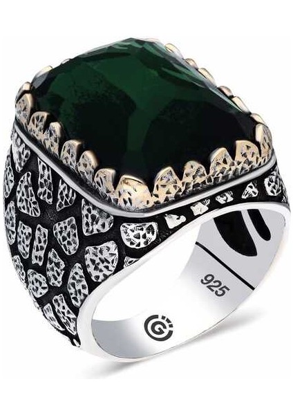 ​gümüş Yeşil Zirkon Taşlı Kare Erkek Yüzük
