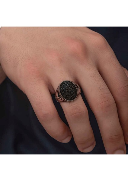 Gümüş Siyah Zirkon Taşlı Erkek Yüzük fırsatları