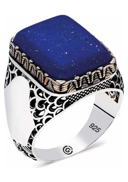 ​gümüş Mavi Lapis Taşlı Kare Erkek Yüzük