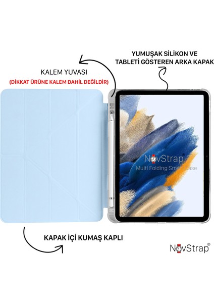 Samsung Galaxy Tab A8 10.5 SM-X200 X205 X207 Uyumlu Kılıf Smart Kalem Bölmeli Trifold Stand