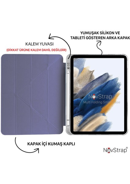 Samsung Galaxy Tab A8 10.5 SM-X200 X205 X207 Uyumlu Kılıf Smart Kalem Bölmeli Trifold Stand