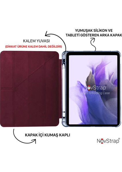 Samsung Galaxy Tab S7 Fe Lte T730 T735 T737 Uyumlu Kılıf Smart Kalem Bölmeli Trifold Stand