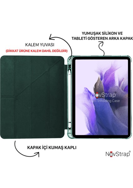 Novstrap Samsung Galaxy Tab S7 Plus / S8 Plus 12.4 X800 T970 Kılıf Smart Kalem Bölmeli Trifold Stand