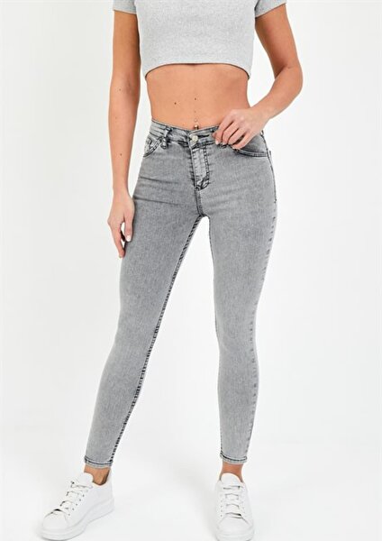 Siyah Yüksek Bel Dar Paça Skinny Power Likralı Kot Pantalon