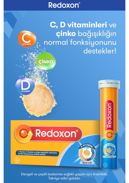 Üçlü Etki 15+30 Efervesan Tablet I 1000 Mg C Vitamini, D Vitamini Ve Çinko Içeren Takviye Edici