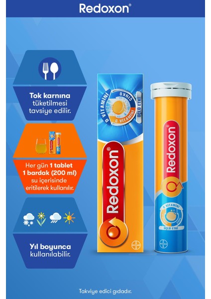 Üçlü Etki 15+30 Efervesan Tablet I 1000 Mg C Vitamini, D Vitamini Ve Çinko Içeren Takviye Edici