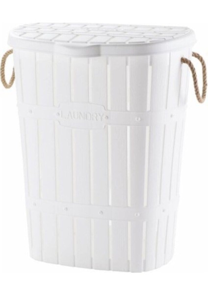 Bambu Halatlı Kirli Çamaşır Sepeti Beyaz