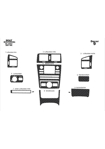 Meriç® Seat Cordoba Ön Torpido Kaplama Maun 9 Parça 1999-2002