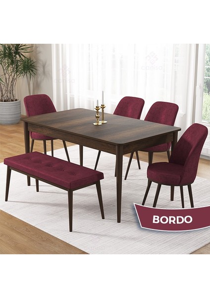 Concept Pir Serisi 80X130 Sabit Barok Ahşap Desen Mutfak Masa Takımı ve 4 Sandalye 1 Bench