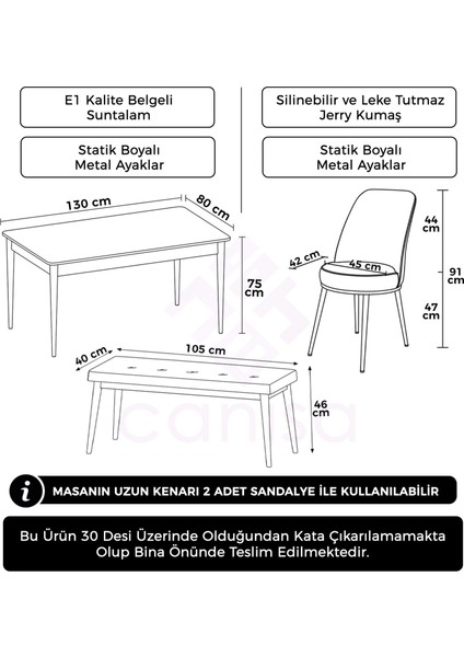 Concept Pir Serisi 80X130 Sabit Barok Ahşap Desen Mutfak Masa Takımı ve 4 Sandalye 1 Bench