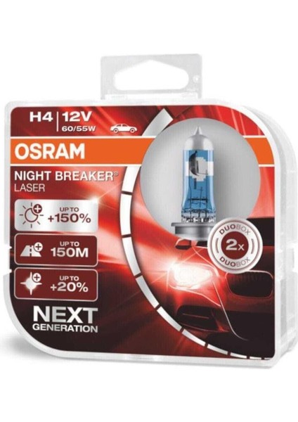 H4 %150 Fazla Işık Night Breaker Laser (2'li Set)