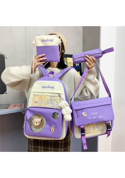 Ins Stil Kanvas Sırt Çantası Okul Çantası 4 Adet Kolyeli (Yurt Dışından) fiyatları