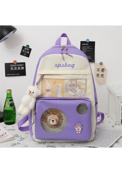 Ins Stil Kanvas Sırt Çantası Okul Çantası 4 Adet Kolyeli (Yurt Dışından) fırsatları