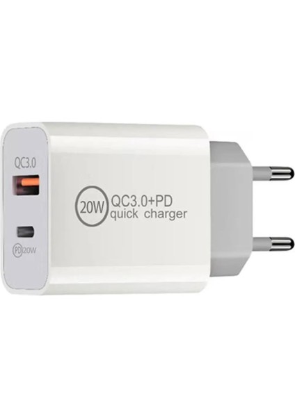 Hızlı Şarj Adaptör 20W Pd 3.0 Quick Charge Type C +Usb A