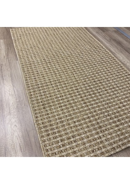 Kahverengi Kareli Örgü Desenli Sisal Jüt Halı - Hasır Görünümlü Halı - Hoom Rugs Sisal Jüt 667